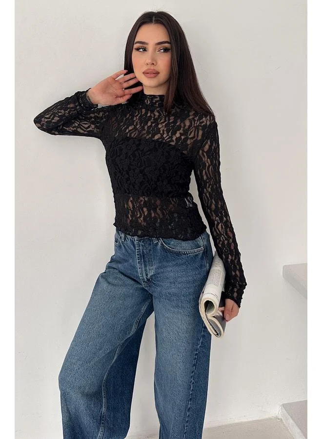 Noa Noa Women's Transparent Floral Lace Blouse – Noir Bloom