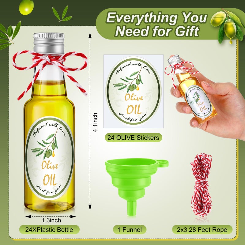 Blushtier 24 Set Mini Plastic Olive Oil Bottles 1. 7 oz Tiny Small Clear Empty Condiment Dispenser Bottles with Tip Cap, Pour Spout Lids and Labels for Milk Juice Sauce Storage for Baby Shower Party Favors - Image 2