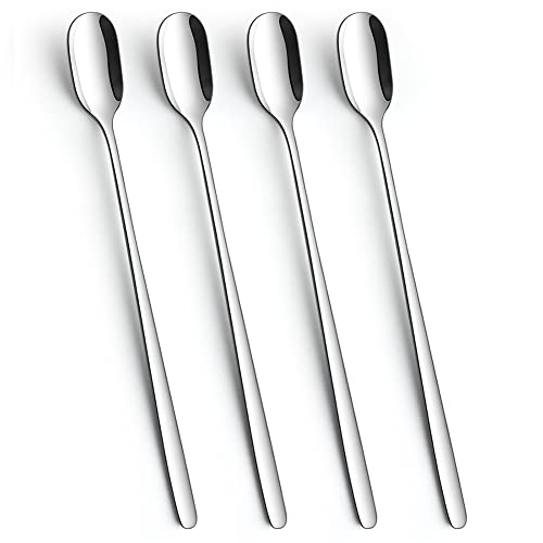 AYFDISHS Long Handle Ice Tea Spoons, 9.1-Inch Stainless Steel Stirring Spoons for Coffee, Ice Cream, Cocktail Mixing and Cold Drinks - Set of 4 - Image 1