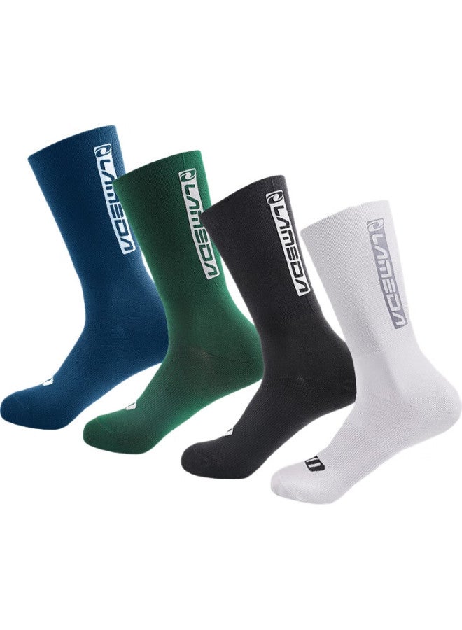 Lampada Breathable Reflective Cycling Socks For Men And Women, Bicycle Road Bike Sports Socks, Running Socks, Mid-Calf, Black - Image 2