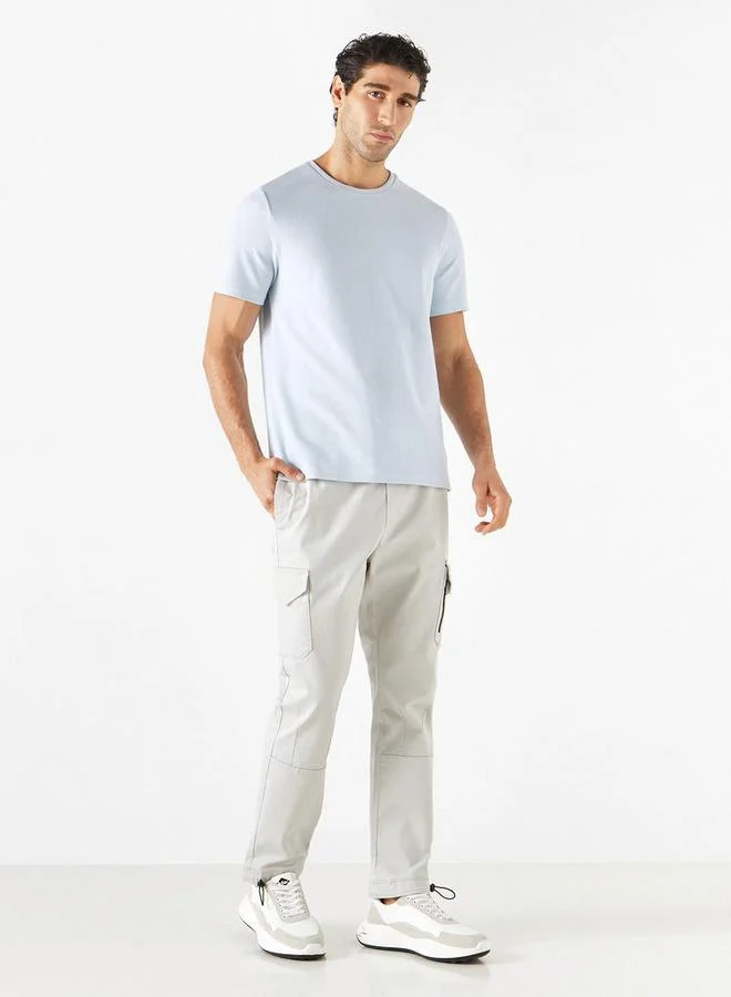 Iconic Iconic Textured T-shirt with Crew Neck and Short Sleeves