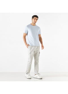 Iconic Iconic Textured T-shirt with Crew Neck and Short Sleeves  - Image 2