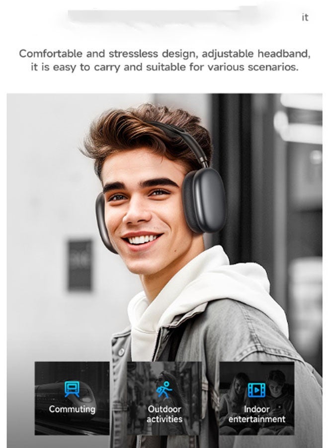 Bluetooth and wired connection dual-mode headphones Gaming Bluetooth headset Enhanced battery life edition Music headphones Retractable design Bluetooth 5.3 gaming headset Noise-cancelling over-ear headphones (Black) - Image 4