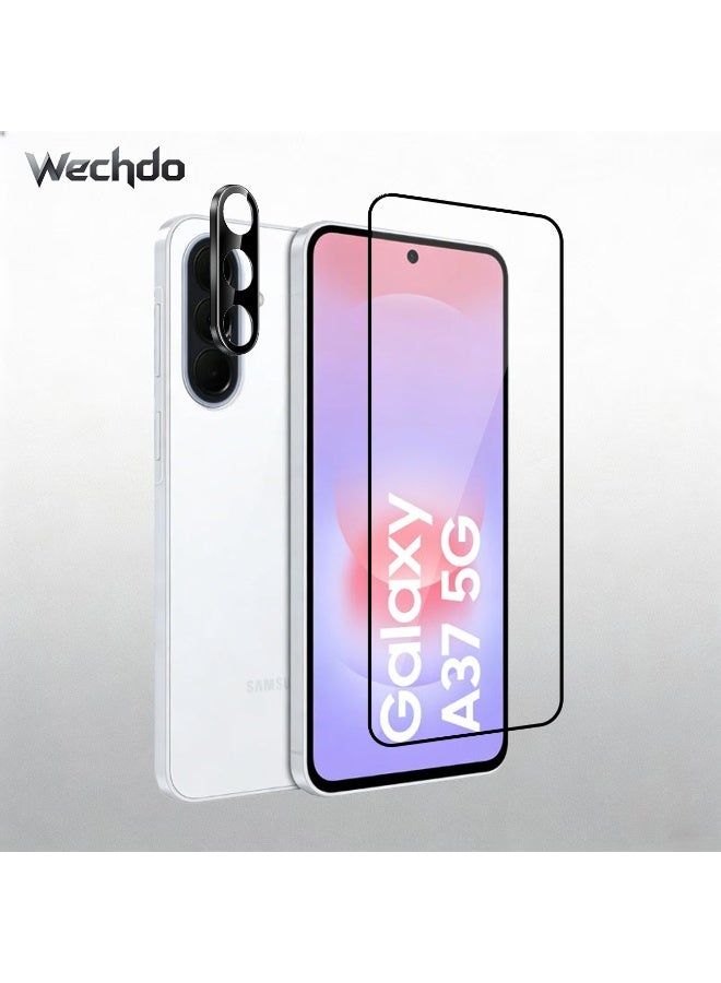 Wechdo 2 Pack for Samsung Galaxy A37 5G Premium Tempered Glass Screen Protector, 1 Pack Front Screen Protector and 1 Pack Camera Lens Film, with 9H Hardness, Anti-Fingerprint, Anti-Shatter, Bubble-Free & Easy Installation - Image 1
