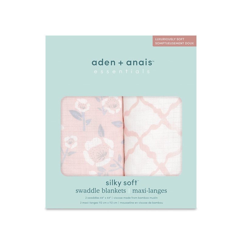 aden + anais Silky Soft Swaddle Blanket, Boutique Muslin Blankets for Girls & Boys, Baby Receiving Swaddles, Ideal Newborn & Infant Swaddling Set, Perfect Shower Gifts, 2 Pack, Stencil - Image 2