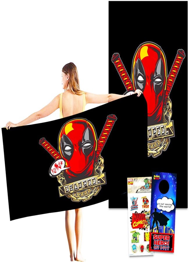Deadpool Beach Towel Set - Bundle of 40" x 72" Marvel Beach Towel with Stickers and More Beach Accessories - Image 1