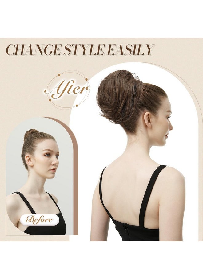 FESHFEN - Hair Bun Hairpiece Fully Short Ponytail Bun Hair Chignon With Comb Clip Bun Updo Drawstring Bun Synthetic Highlight Hair Pieces Extension For Women Gray And White Tips - Image 1