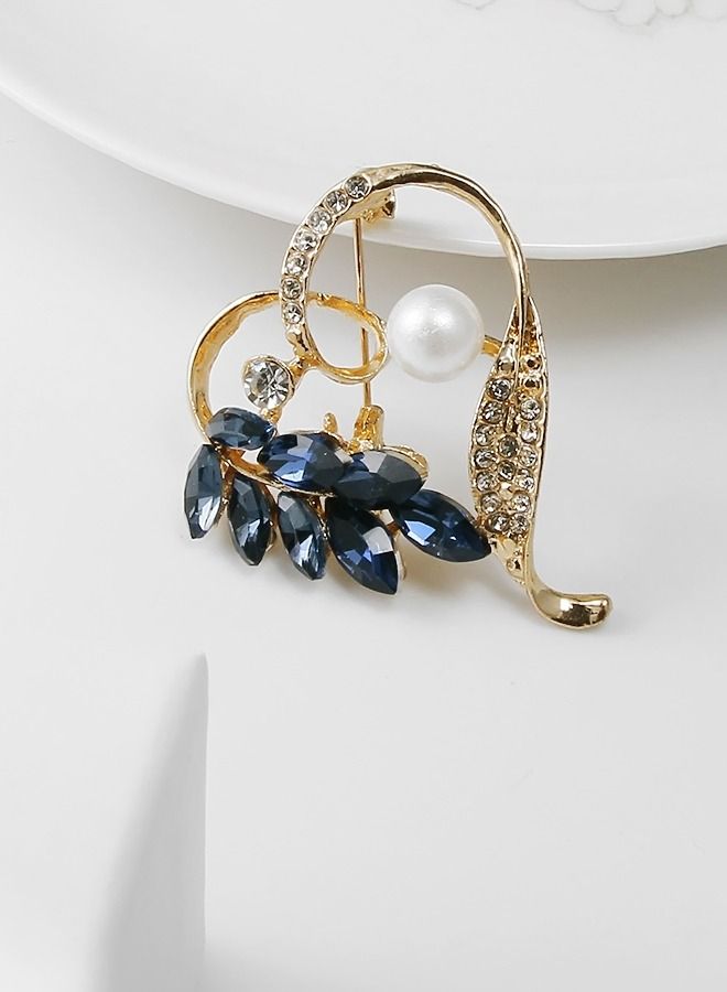 RARELY Blue Crystal Leaf Gold Heart Brooch Pin for Women - Image 3