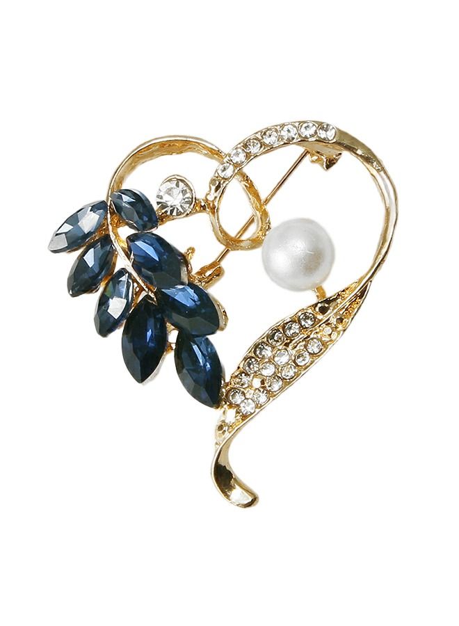 RARELY Blue Crystal Leaf Gold Heart Brooch Pin for Women - Image 1