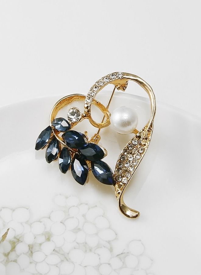 RARELY Blue Crystal Leaf Gold Heart Brooch Pin for Women - Image 5