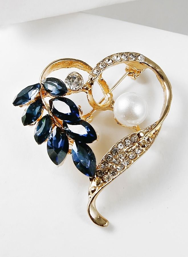 RARELY Blue Crystal Leaf Gold Heart Brooch Pin for Women - Image 4