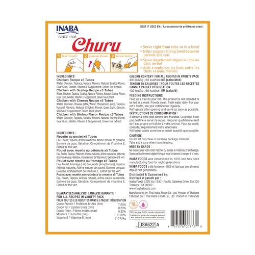 INABA Churu Cat Treats, Grain-Free, Lickable, Squeezable Creamy Purée Cat Treat/Topper with Vitamin E & Taurine, 0.5 Ounces Each Tube, 20 Tubes, Chicken Variety - Image 2