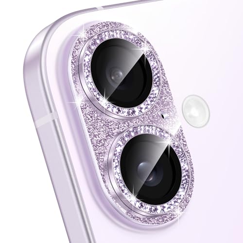 Matekxy for iPhone 17 Camera Lens Protector Glitter - Cute Girly Metal Bling Camera Cover for Women, 9H Anti-Scratch Tempered Glass with Aluminum Edging, Lavender - Image 1