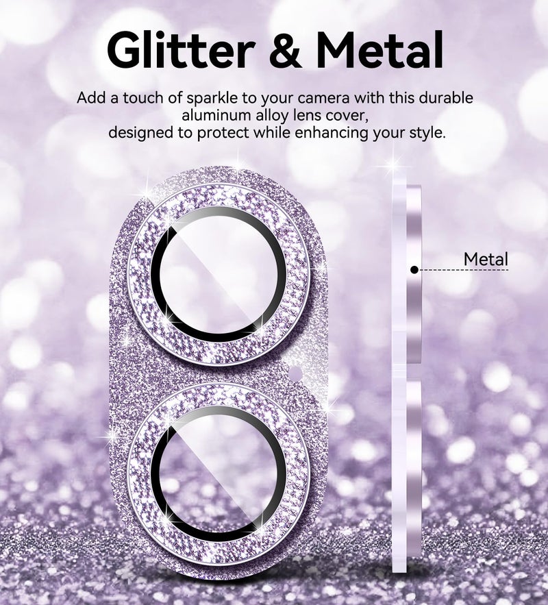 Matekxy for iPhone 17 Camera Lens Protector Glitter - Cute Girly Metal Bling Camera Cover for Women, 9H Anti-Scratch Tempered Glass with Aluminum Edging, Lavender - Image 3