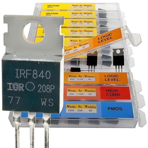 EEEEE 10 Values 70 Pcs Logic Level PMOS NMOS Kit MOSFET Transistor Assortment Kit N Channel P Channel MOSFET Driver IRFZ44N IRF530N IRF540N IRF640N IRF740 IRF840 RFP30N06LE 2N7000 IRF3205 IRF9540 - Image 1
