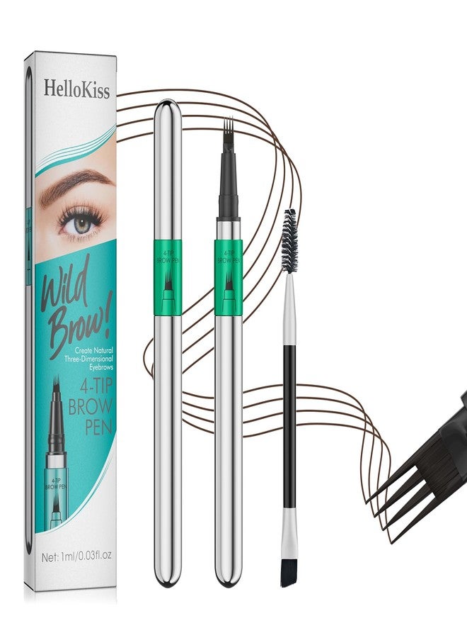 W3W Microblading Eyebrow Pen, 4 Tip Precise Microblade Eyebrow Pencil That Looks Like Hair, Waterproof Natural Eye Brow Pencils for Women, Non Dry Out and Last All Day (Black Brown) - Image 1