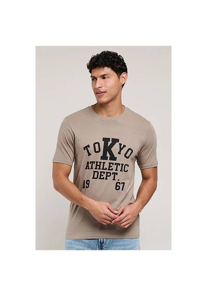 أر أند بي Typography Print T-Shirt with Crew Neck and Short Sleeves