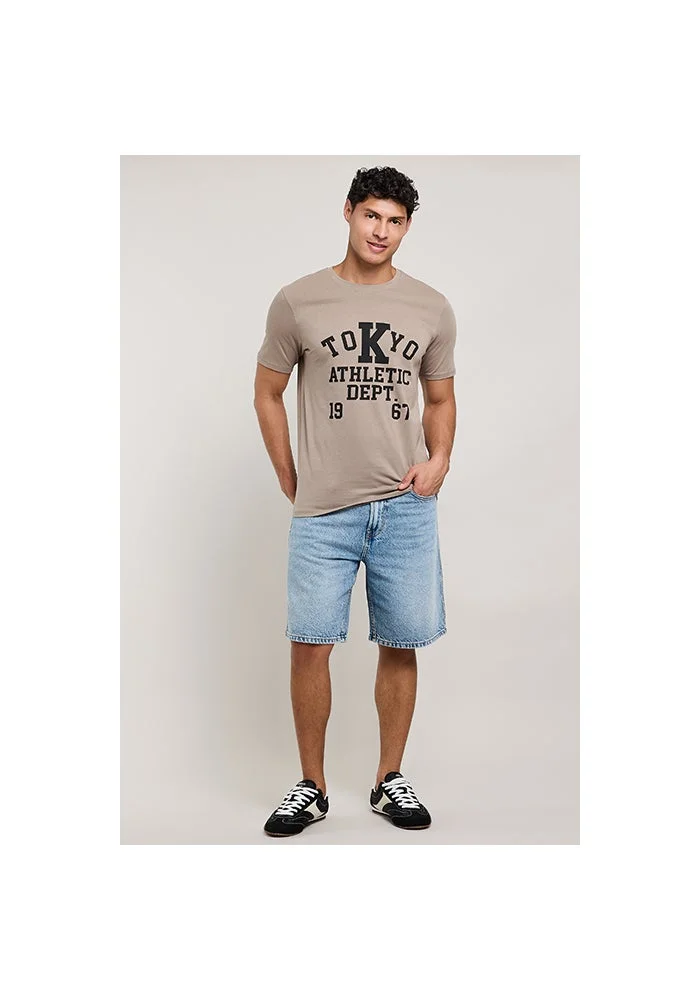 أر أند بي Typography Print T-Shirt with Crew Neck and Short Sleeves