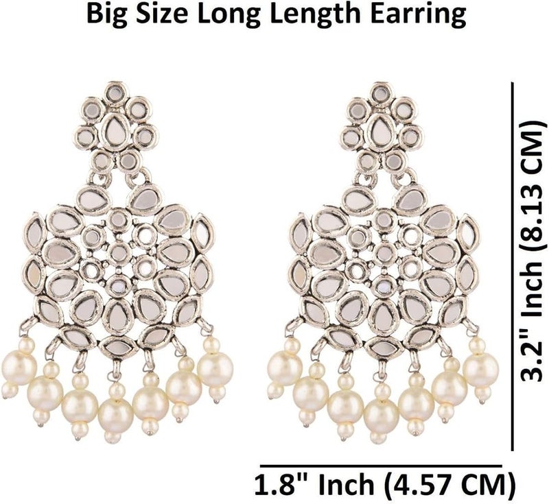 Efulgenz Crystal Glass Stone Earrings Faux Pearl Beads Dangle Chandelier Earring Set Traditional Oxidized Jewelry for Women - Image 4