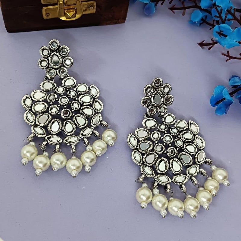 Efulgenz Crystal Glass Stone Earrings Faux Pearl Beads Dangle Chandelier Earring Set Traditional Oxidized Jewelry for Women - Image 2