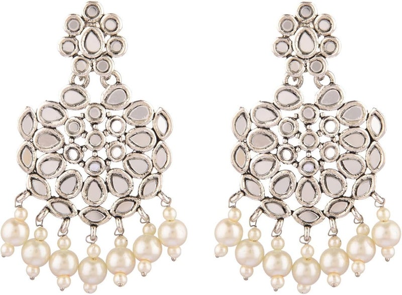 Efulgenz Crystal Glass Stone Earrings Faux Pearl Beads Dangle Chandelier Earring Set Traditional Oxidized Jewelry for Women - Image 1