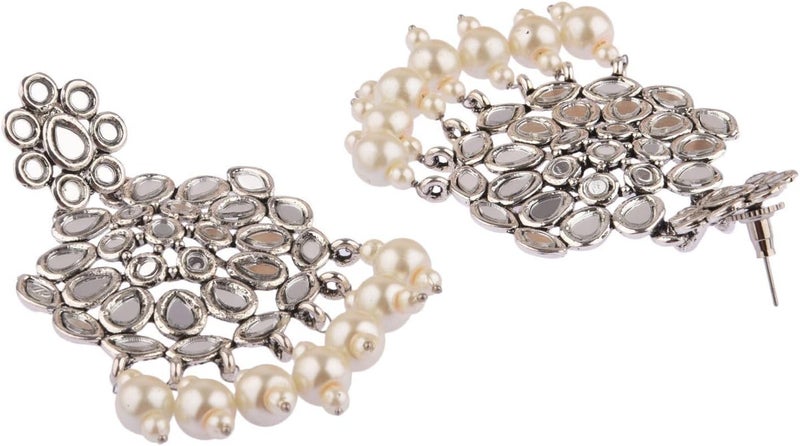 Efulgenz Crystal Glass Stone Earrings Faux Pearl Beads Dangle Chandelier Earring Set Traditional Oxidized Jewelry for Women - Image 5