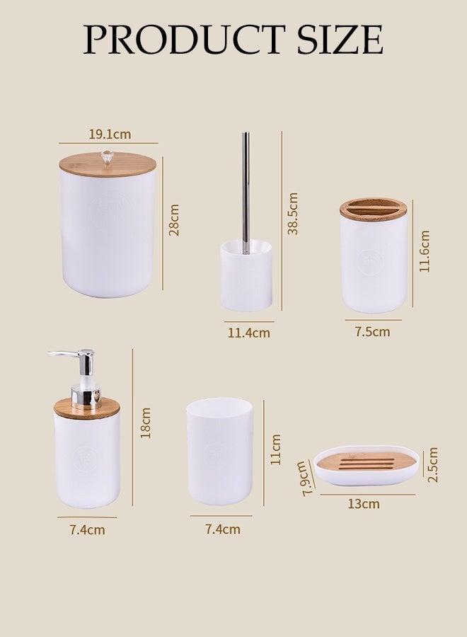 DUNISO 6 Pieces Bathroom Accessories Set , Plastic Bath Set with Trash Can,Toilet Brush,Soap Dispenser,Soap Dish and Lotion Set ,Toothbrush cup, Toothbrush Holder (White) - Image 2