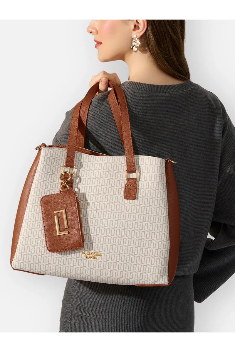 Lavie Luxe Women's Monogram Rumi 3 Compartment Satchel (Off White)