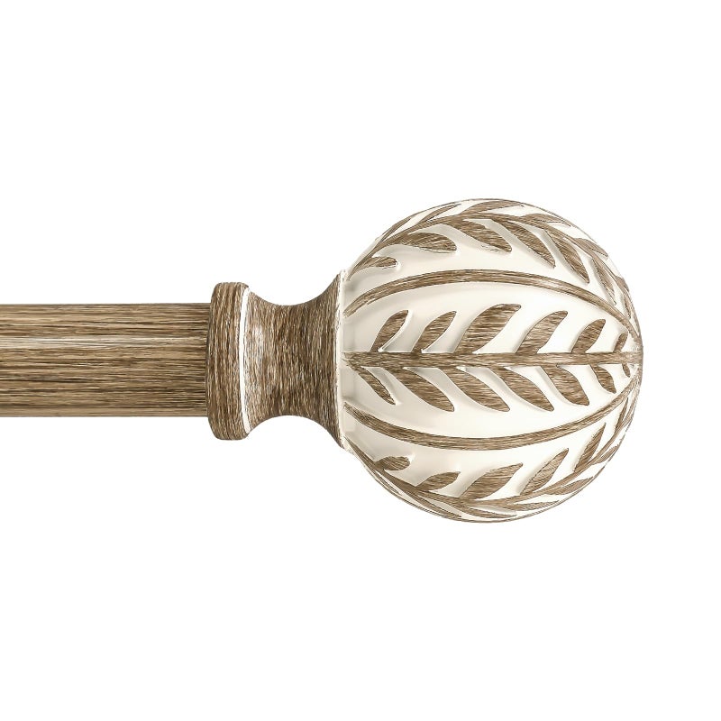 QDWIS Boho Wood Curtain Rods for Windows 66 to 120 inch,1" Adjustable Heavy Duty Window Curtain Rod with Imitation Wood Grain Finials,Rustic Decorative Drapery Rods Set,Size:36-120'',Weathered Wood - Image 1