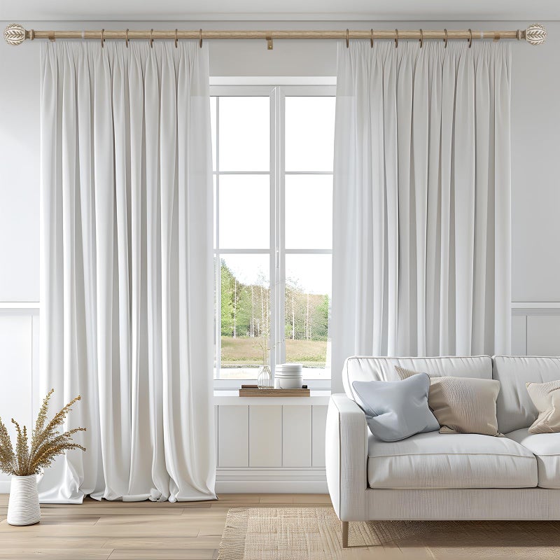 QDWIS Boho Wood Curtain Rods for Windows 66 to 120 inch,1" Adjustable Heavy Duty Window Curtain Rod with Imitation Wood Grain Finials,Rustic Decorative Drapery Rods Set,Size:36-120'',Weathered Wood - Image 2