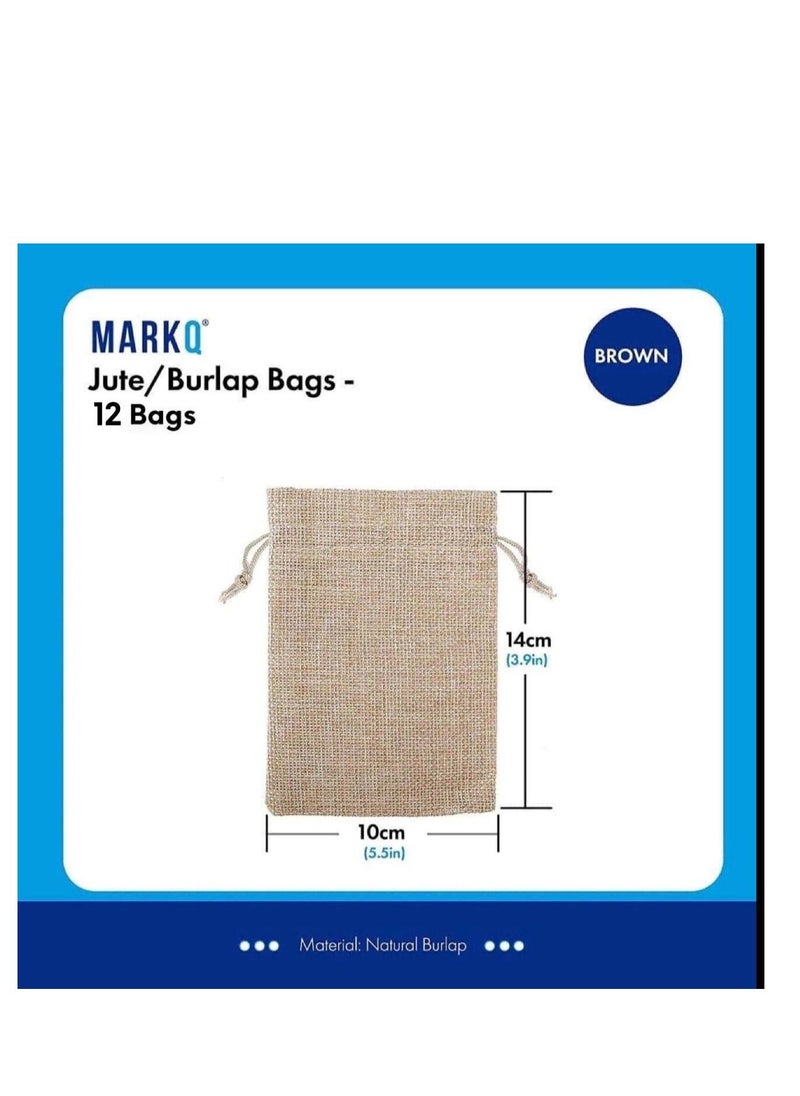 MARKQ [Pack of 12] Burlap Bags with Drawstring [10 x 14 cm] - Hessian Jute Gift Bags for Wedding Gifts, Jewelry, Candy & Party Favors  - Image 2