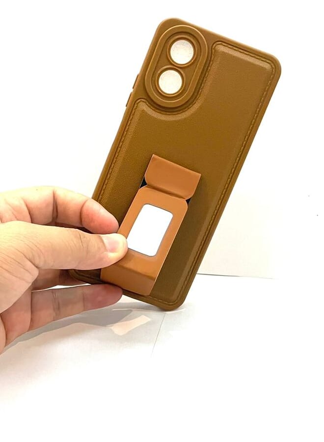 Case Cover With Magnetic Hand Grip For oppo A58 5G Brown - Image 2
