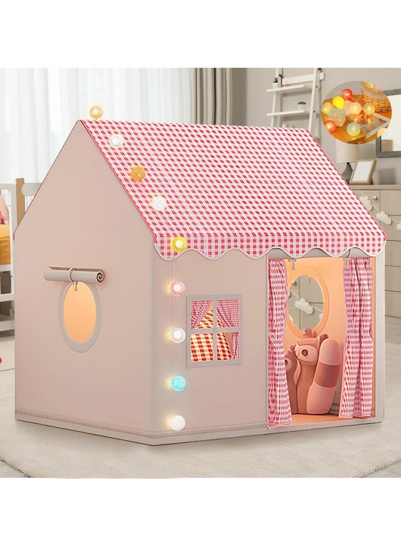 OHAHO Large Kids Tent Playhouse Indoor Outdoor with LED Cotton Ball Lights and Clip Butterfly Colorful flags Stickers Kids Toddler Play Tent Outdoor Playhouse for Baby Princess Castle Tent Indoor Play Room Toys for Boys Girls 3-10 Years Old (Pink)  - Image 1