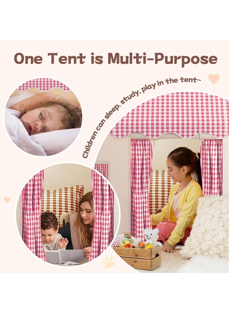 OHAHO Large Kids Tent Playhouse Indoor Outdoor with LED Cotton Ball Lights and Clip Butterfly Colorful flags Stickers Kids Toddler Play Tent Outdoor Playhouse for Baby Princess Castle Tent Indoor Play Room Toys for Boys Girls 3-10 Years Old (Pink)  - Image 4