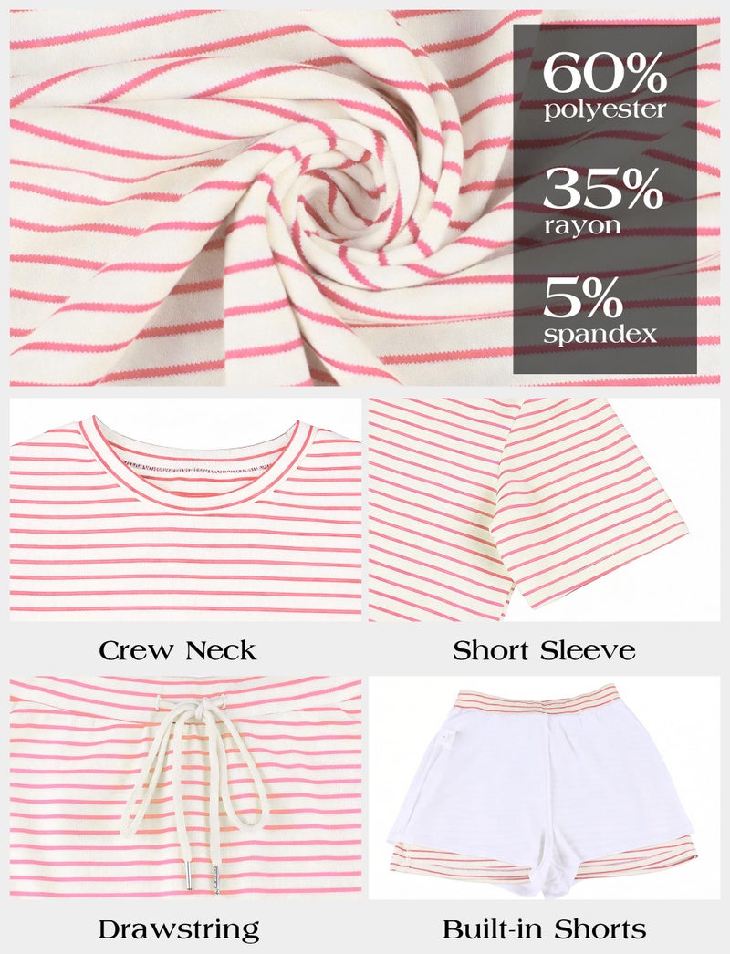 KFUBUO Women's 2 Piece Striped Mini Skirt and Top Set Short Sleeve T Shirt Matching Skort Sets Casual Summer Outfits - Image 3