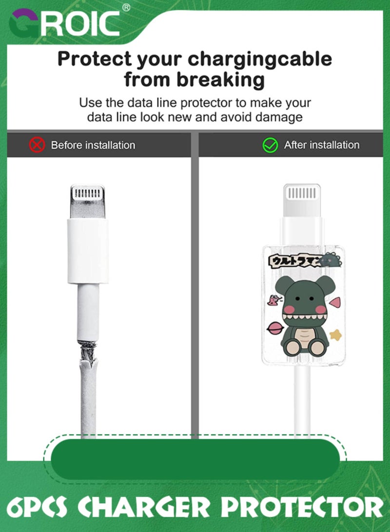 GROIC 6 Pcs Cute Cable Protector for iPhone Charger, Anime Pattern 4 End Protectors, 2 Silicone Spiral Protection Ropes, Cable Protector, Charging Cord Protector, Cable Chomper for iPad Charger Saver - Image 4