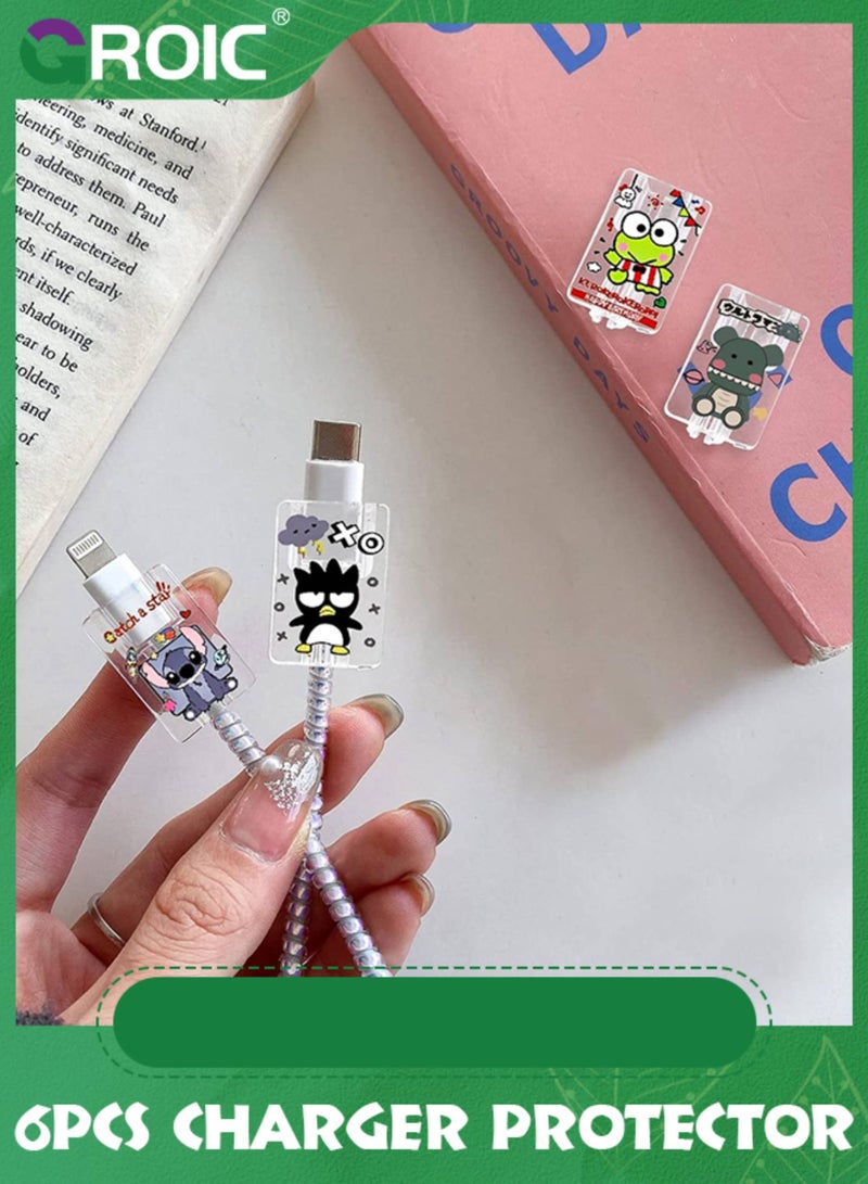 GROIC 6 Pcs Cute Cable Protector for iPhone Charger, Anime Pattern 4 End Protectors, 2 Silicone Spiral Protection Ropes, Cable Protector, Charging Cord Protector, Cable Chomper for iPad Charger Saver - Image 2