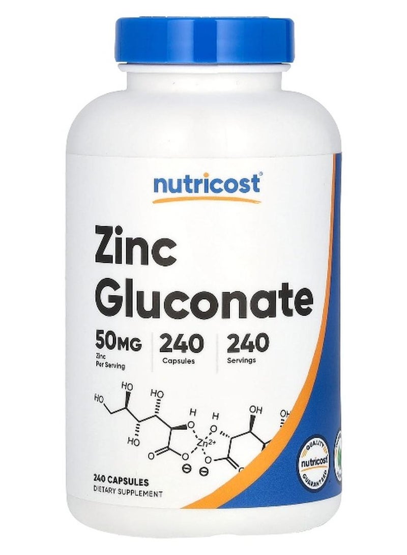 Nutricost, Zinc Gluconate, 50 mg, 240 Capsules - Image 1