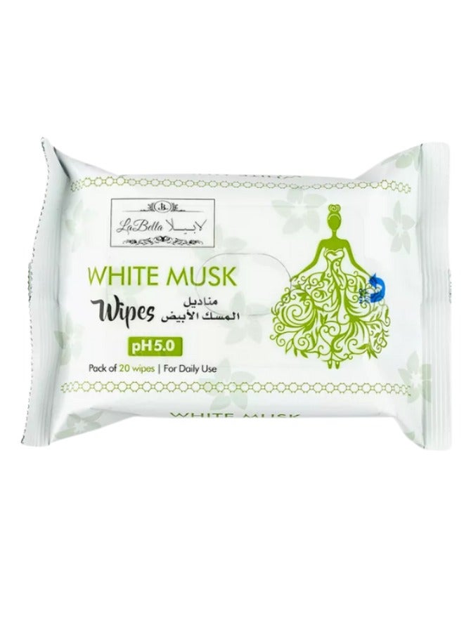 La Bella White Musk Feminine Wipes 20 Count - All-Day Cleanliness and Freshness  - Image 1