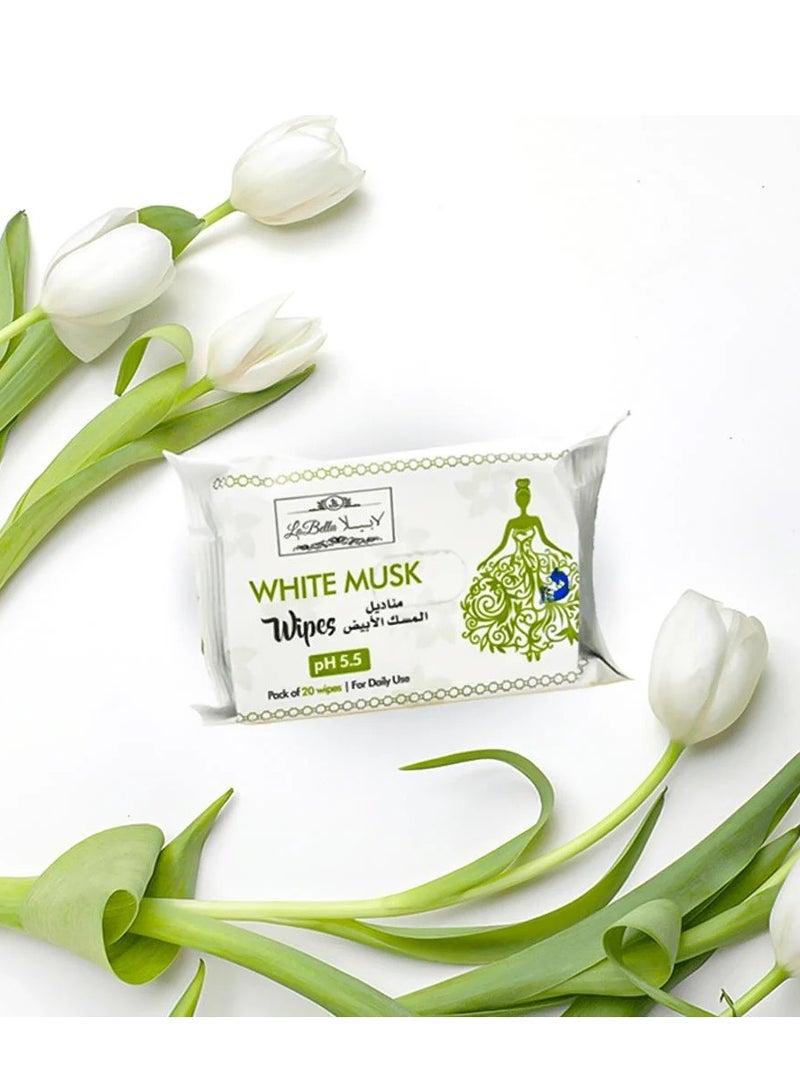La Bella White Musk Feminine Wipes 20 Count - All-Day Cleanliness and Freshness  - Image 3