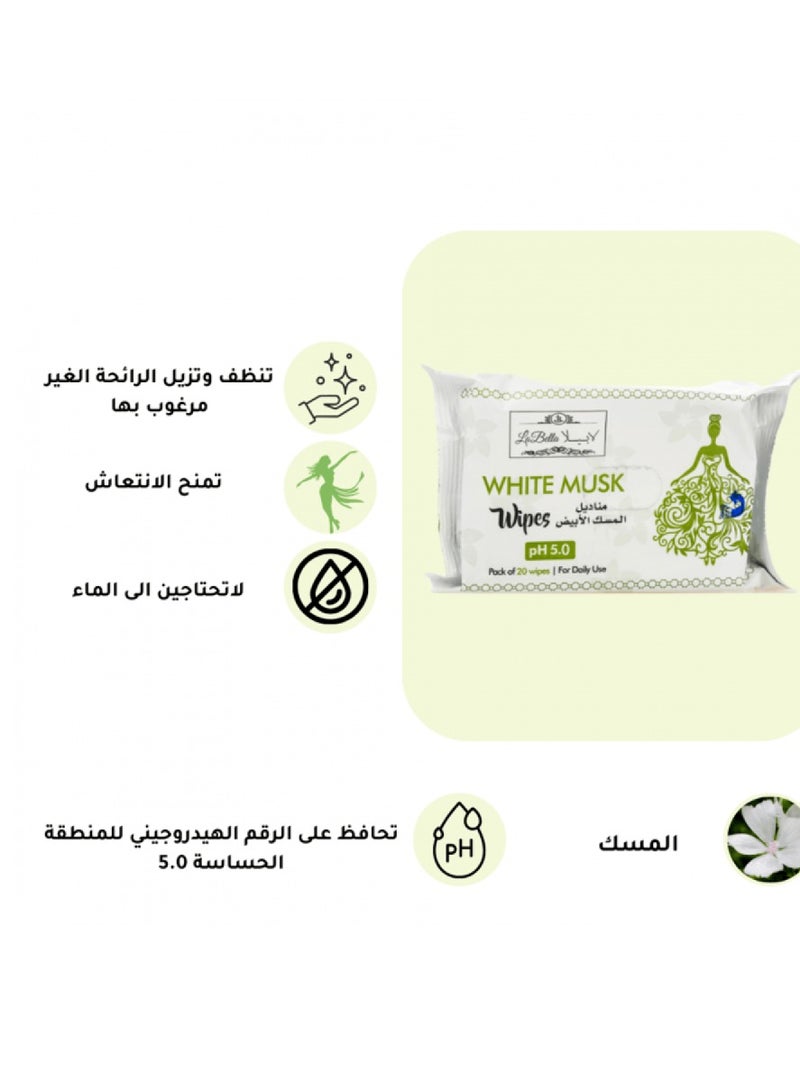 La Bella White Musk Feminine Wipes 20 Count - All-Day Cleanliness and Freshness  - Image 2