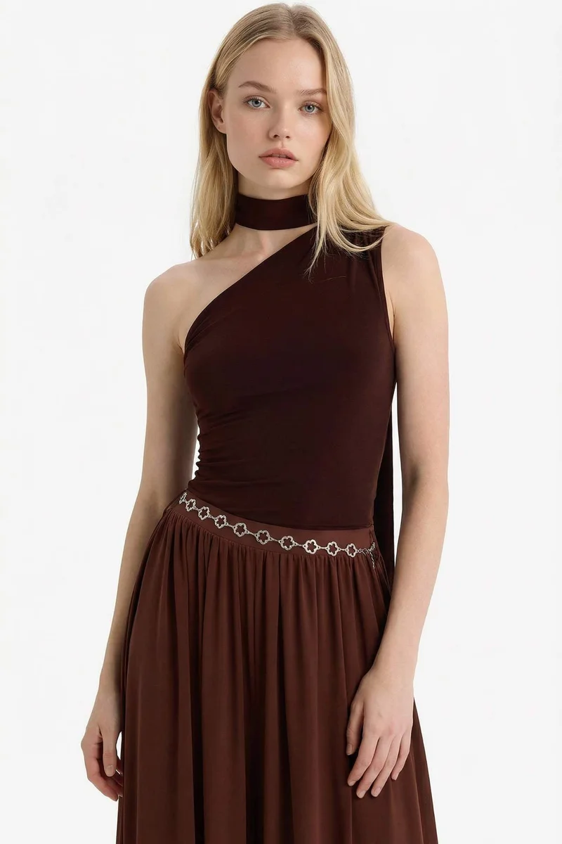 DeFacto Fitted Scarf Detail One Shoulder Blouse