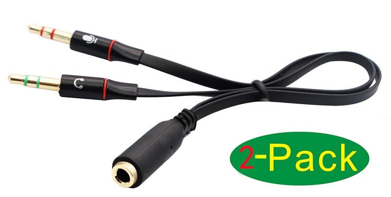 zdyCGTime 20CM Black 2-Pack 3.5mm Headphone Y Splitter for PC/Laptop with Mic & Stereo Audio Cable - Image 3