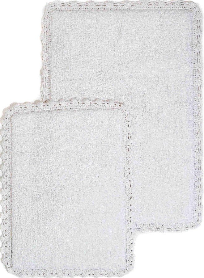 Chesapeake مجموعة سجادة حمام من قطعتين بتقنية الكروشيه، 21 × 34 بوصة و 17 × 24 بوصة، أبيض - Image 1