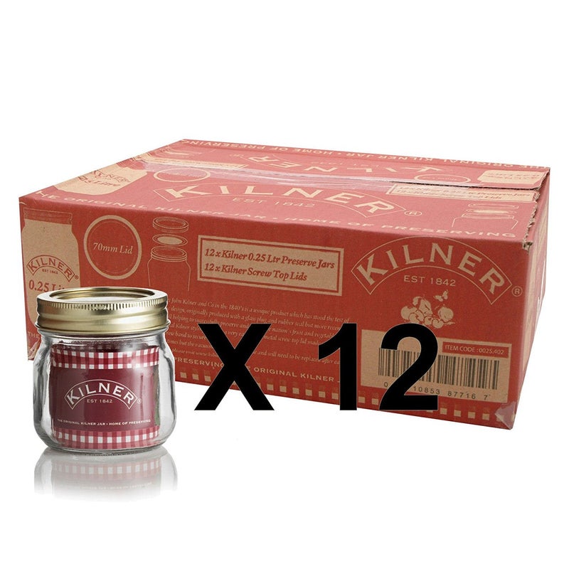 Kilner Set of 12 250ml Screw Top Glass Storage Jars 025 Litre