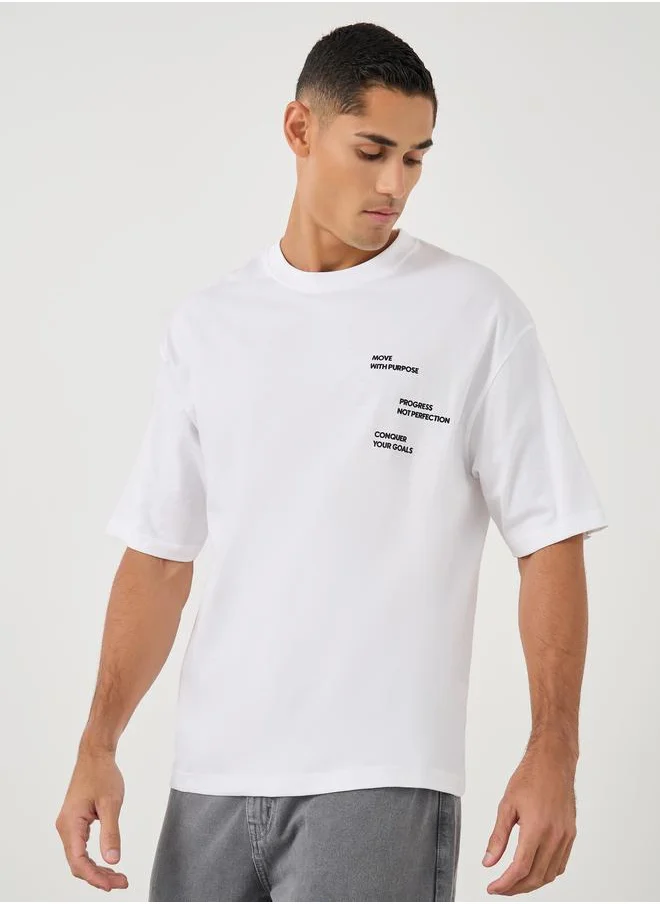 ستايلي Styli Minimal Chest Print Short Sleeve Oversized T-Shirt