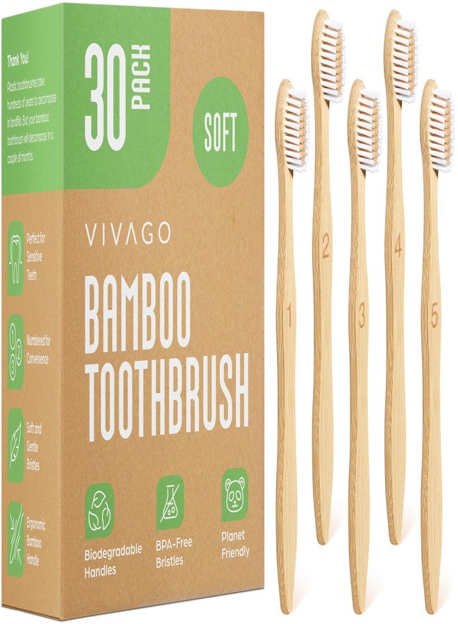VIVAGO Bamboo Toothbrushes 30 Pack - BPA Free Soft Bristles Toothbrushes, Eco-Friendly, Natural Wooden Toothbrush - Image 1