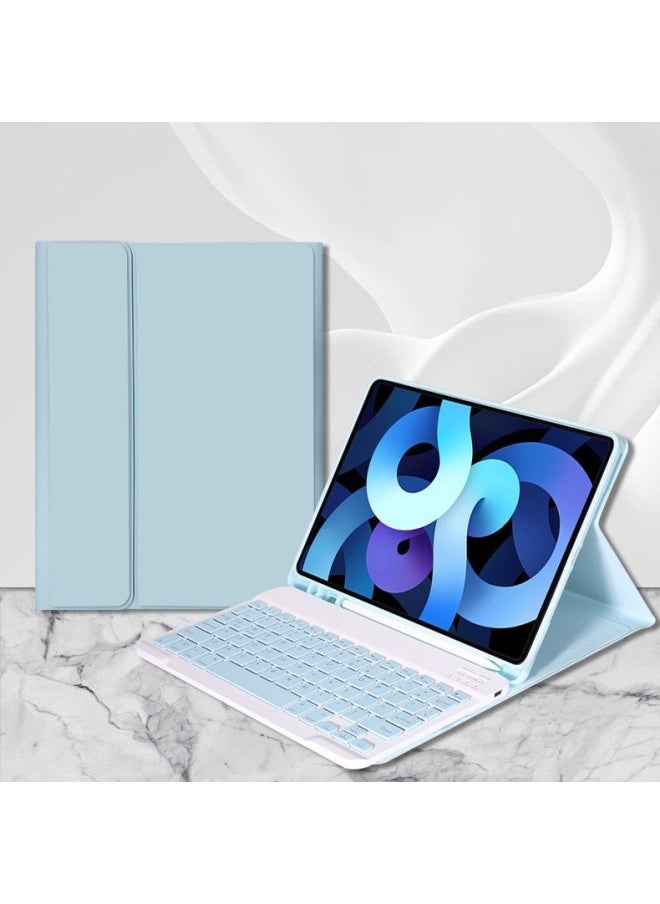 Generic - For IPad2024 Air6 Can Be Equipped With Wireless Bluetooth Keyboard Protective Cover 10 Generation Pen Slot Soft Case Air13-Color:White Ice Blue + Keyboard-Applicable Model:Air4/air5/air6( 10.9inch ) Universal - Image 1