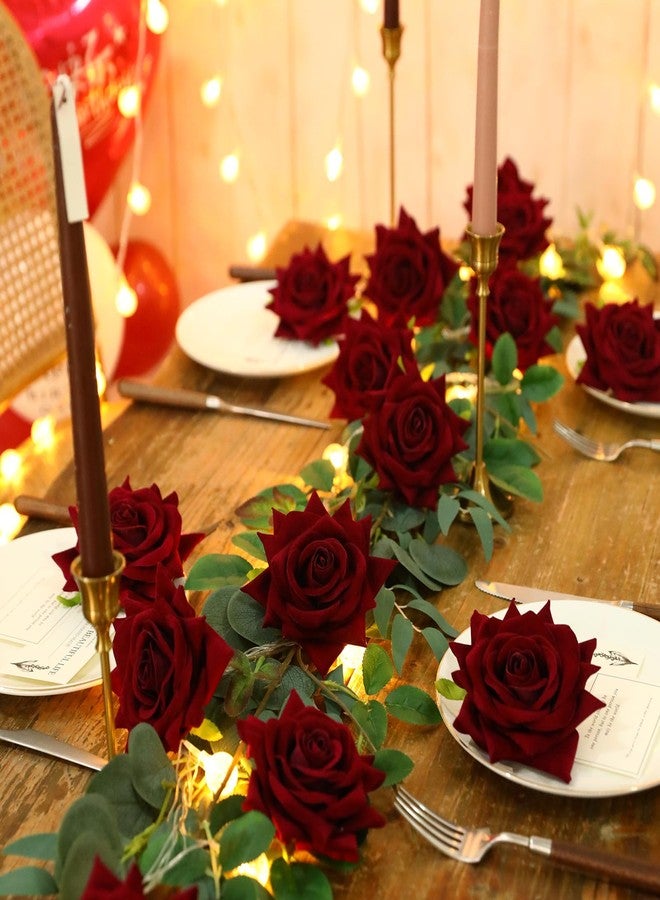 Floweroyal 15PCS Burgundy Roses Artificial Flowers 4.33" Velvet Flowers with Long Stem Fake Roses for Valentine's Day, Wedding Bridal Bouquets, Floral Arrangement, Table Centerpieces, Home Decorations - Image 5