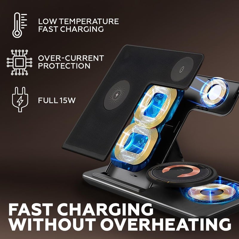 تريدجيت 3 في 1 محطة شحن لاسلكية - قاعدة شحن سريعة لهاتف iPhone 16 15 14 13 12 11 X Pro Max، Apple Watch Series 8 7 6 5 4، AirPods Pro وسماعات الأذن (أسود) - Image 4